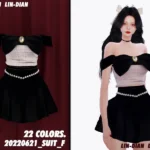 LIN-DIAN One shoulder bow pearl dress