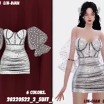 LIN-DIAN Huge puff sleeve herringbone dress short skirt