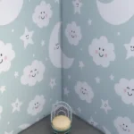 Kids room wallpaper with cute moon,clouds and stars