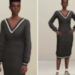 V-neck Sweater Dress V1 (Solid Color)