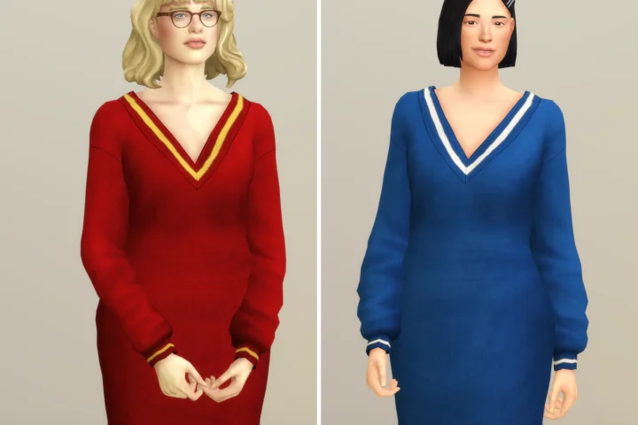 V-neck Sweater Dress V1 (Solid Color)