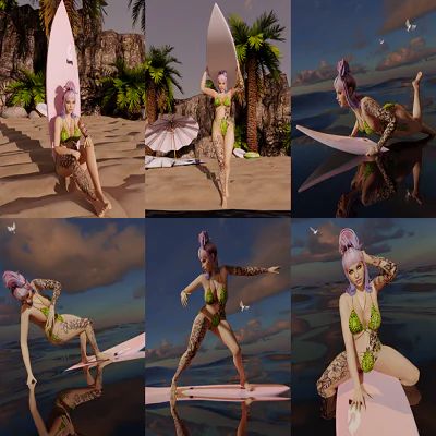 She surfs