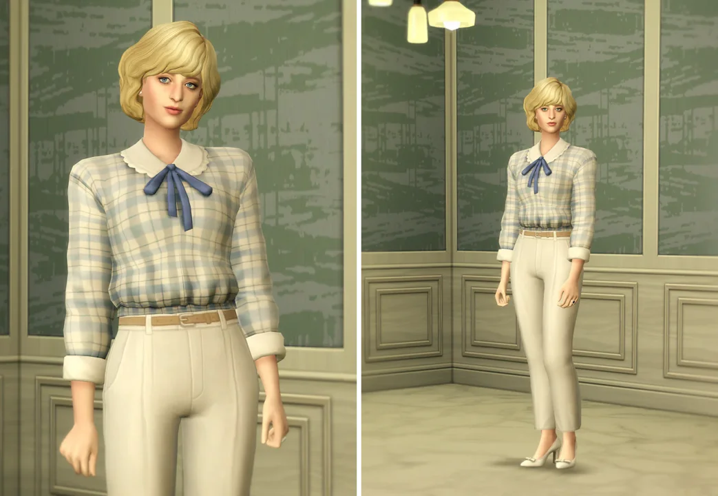 Princess Of...VII - Retro Shoulder Blouse & Chiffon Belted Pants Set