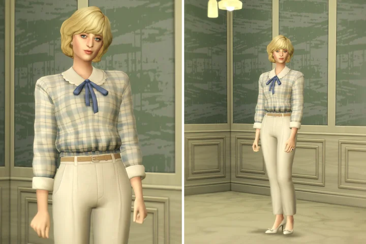Princess Of...VII - Retro Shoulder Blouse & Chiffon Belted Pants Set