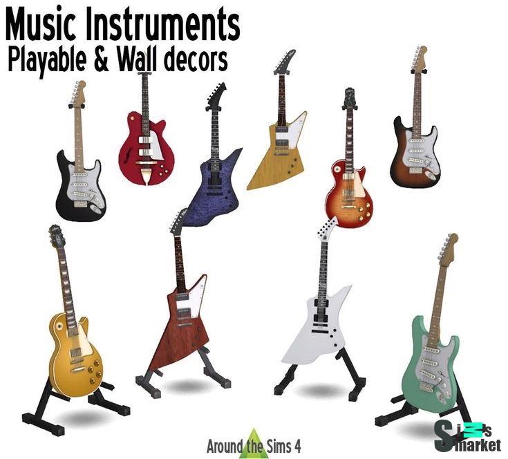 [AROUND THE SIMS] MUSIC INSTRUMENTS ((PLAYABLE N WALL DECORS)) для Симс 4. Скачать мод