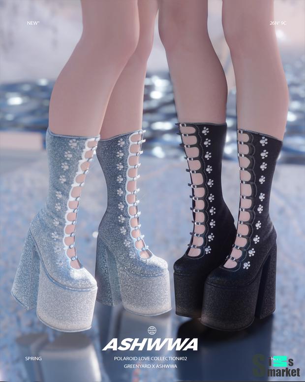 ASHwwa_Polaroid Love collection#02 Fluorite heels_Decor для Симс 4. Скачать мод