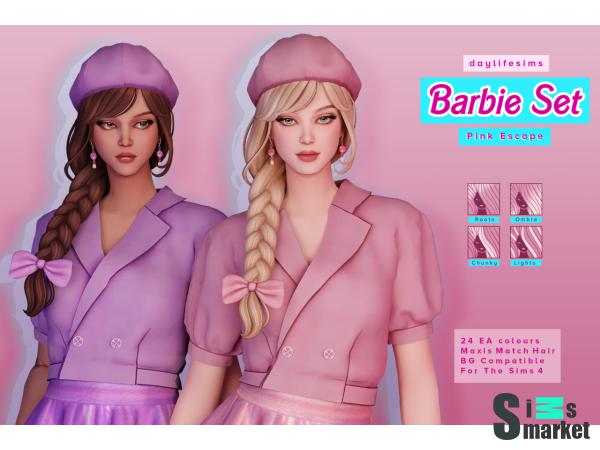 barbie hair set - pink escape для Симс 4. Скачать мод