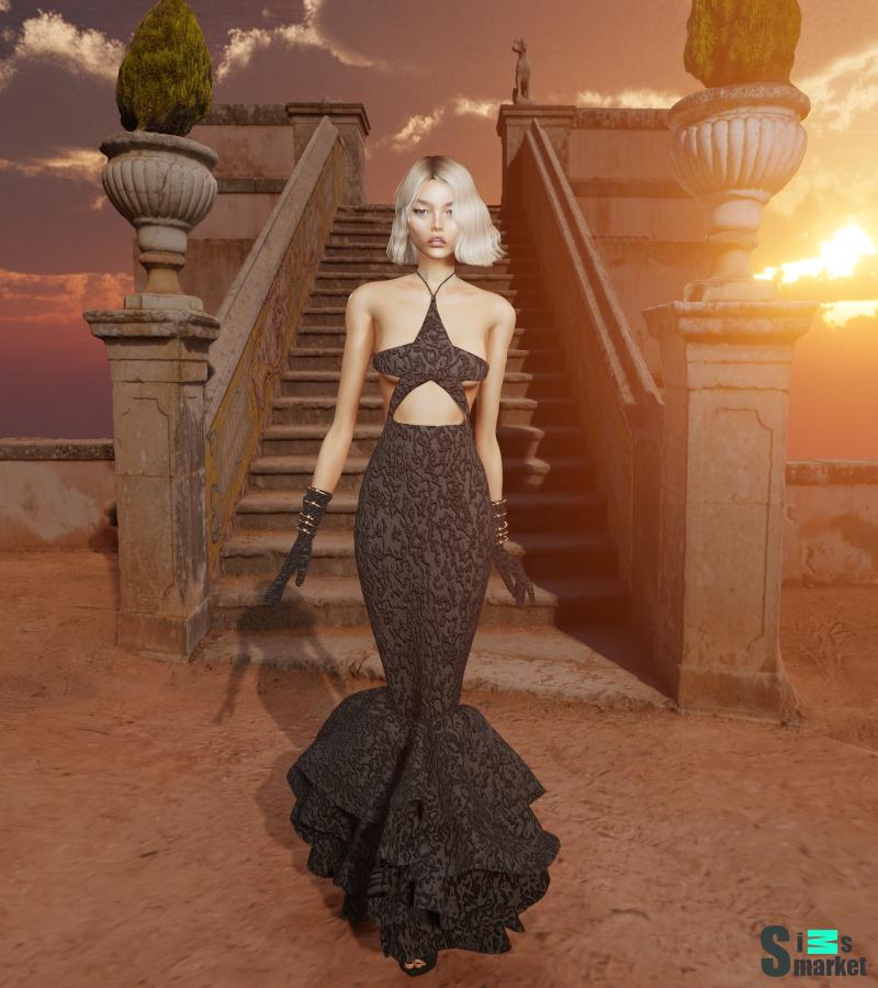 бархатное бальное платье для Симс 4. Скачать мод