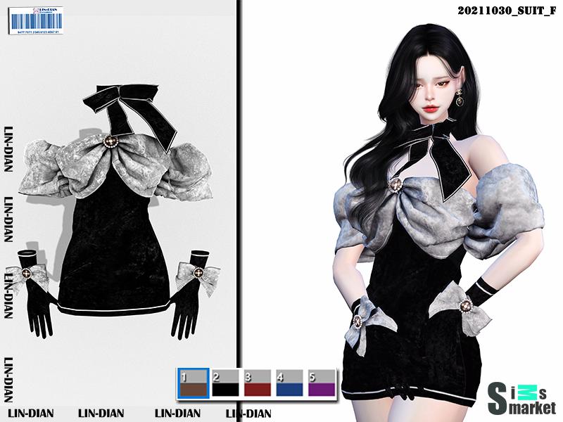 Бархатное платье и перчатки для Симс 4. Скачать мод