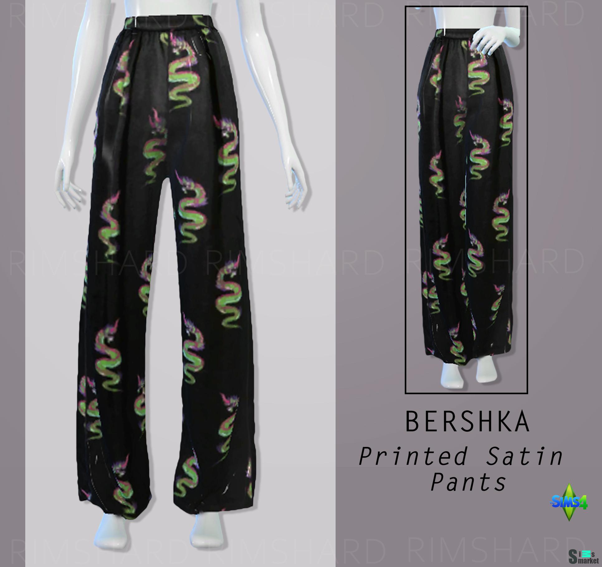 BERSHKA Printed Satin Pants для Симс 4. Скачать мод