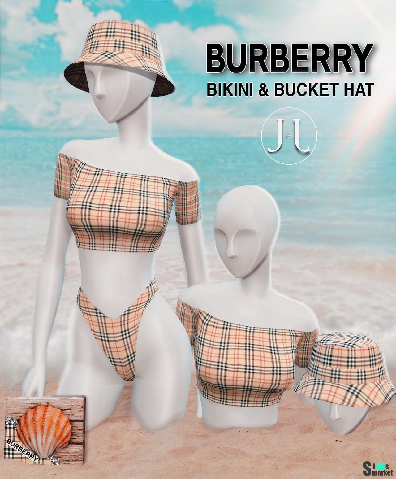 Бикини BURBERRY  для Симс 4. Скачать мод