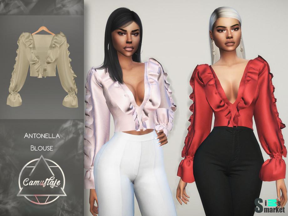 Блузка Antonella by Camuflaje для Симс 4. Скачать мод