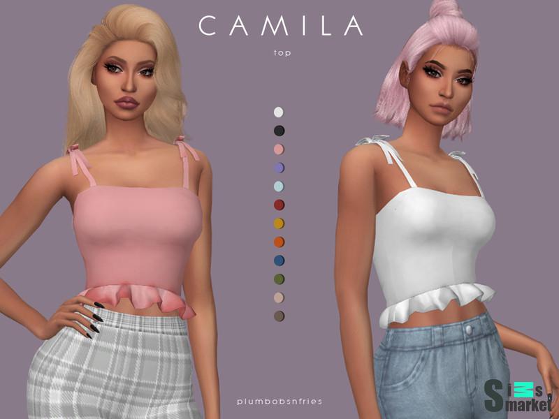 Блузка Camila от Plumbobs n Fries для Симс 4. Скачать мод