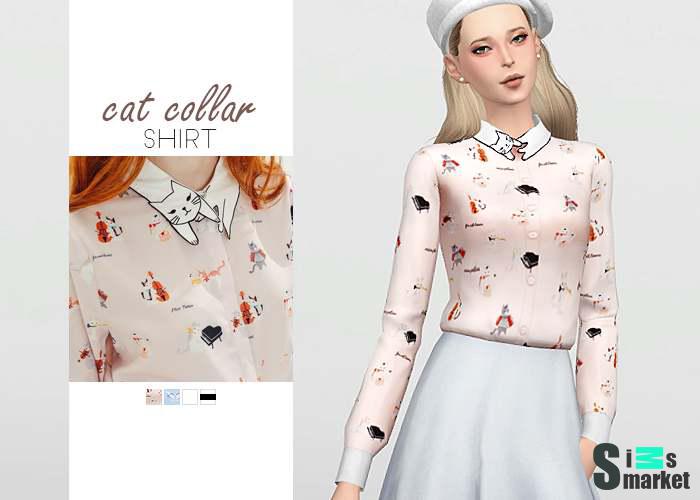 Блузка "Cat Collar Shirt" для Симс 4 для Симс 4. Скачать мод