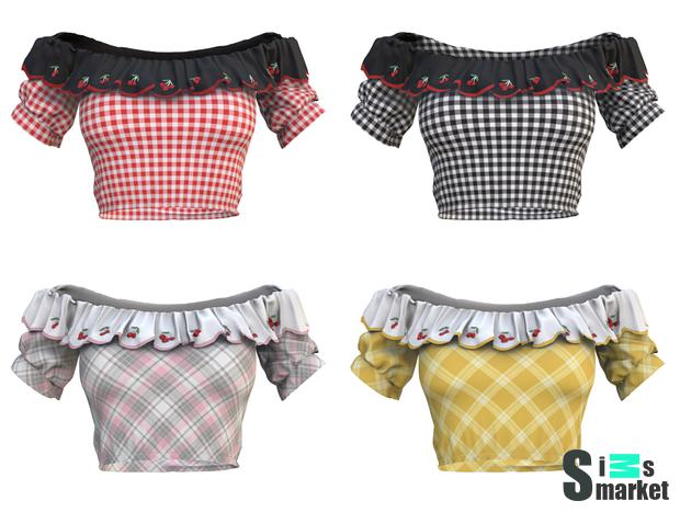 Блузка cherry by euno sims cc для Симс 4. Скачать мод