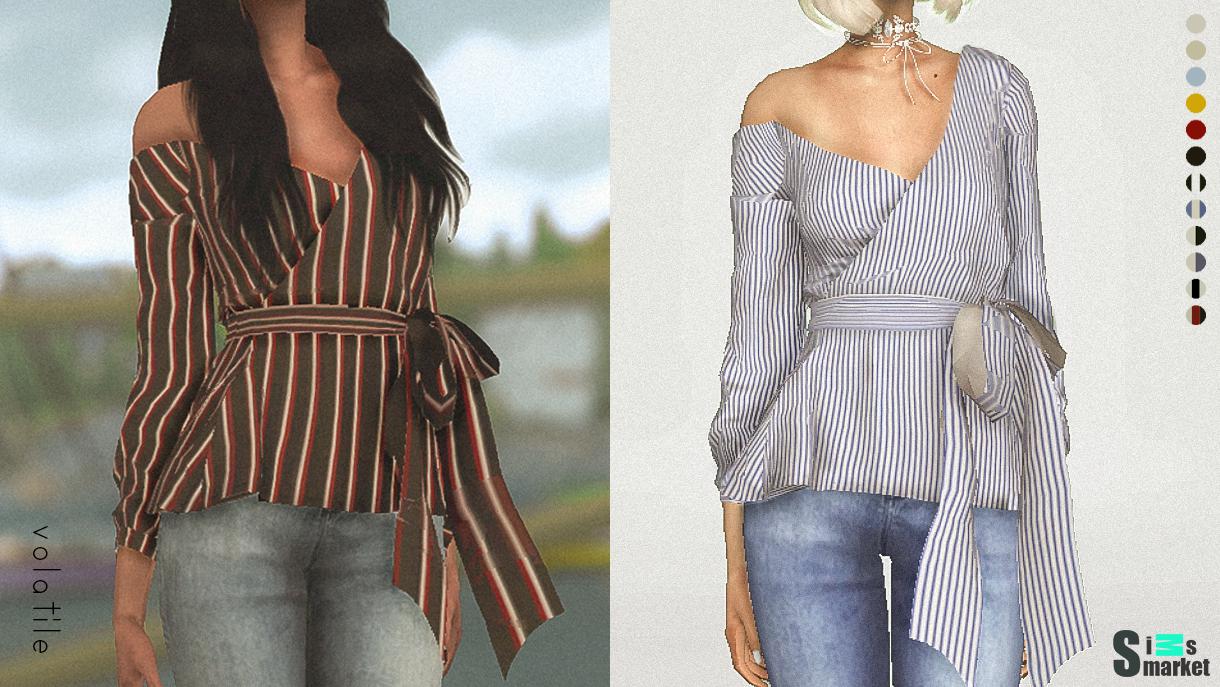Блузка "Galore Wrapped Blouse" для Симс 4. Скачать мод