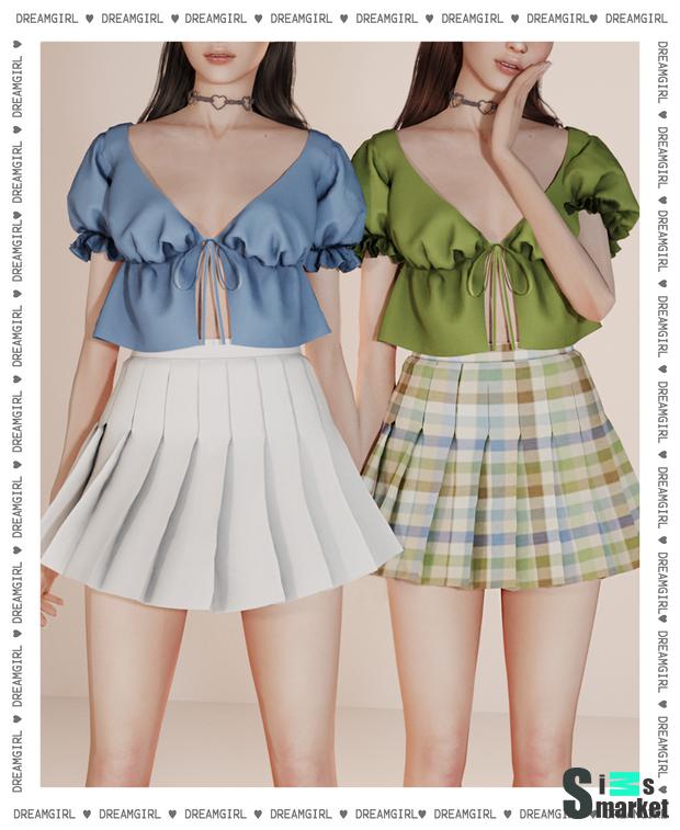 Блузка и юбка by dreamgirl для Симс 4. Скачать мод