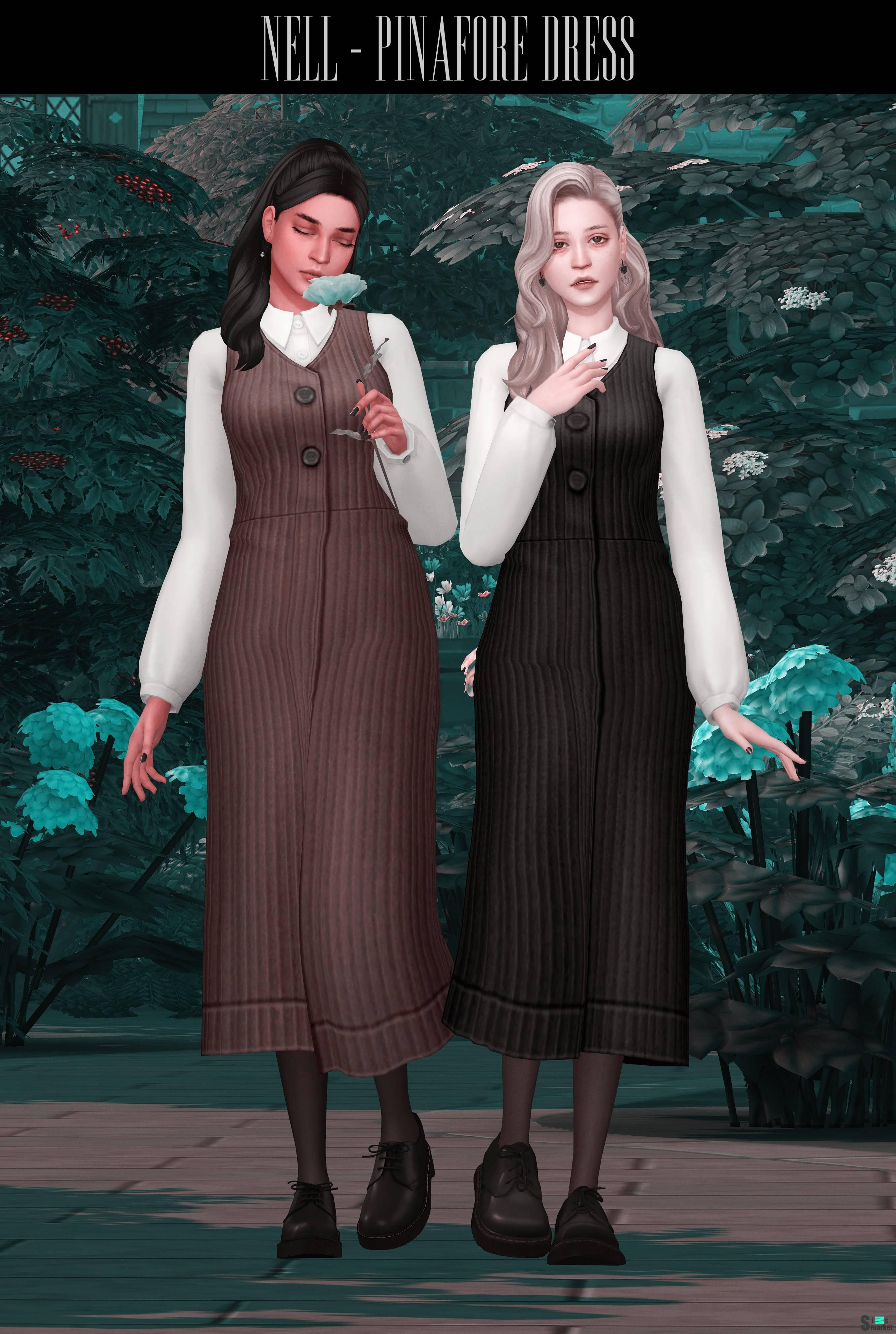 Блузка и сарафан "Pinafore Dress" для Симс 4 для Симс 4. Скачать мод Блузка и сарафан "Pinafore Dress" для Симс 4 для Симс 4. Скачать мод