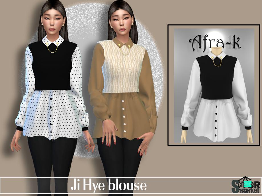 Блузка Ji Hye by akaysims для Симс 4. Скачать мод