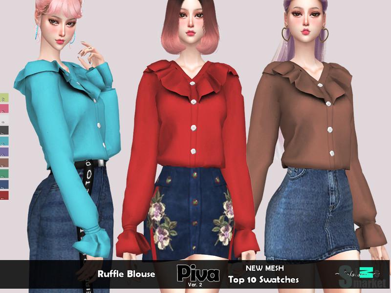 Блузка PIVA v2 от helsoseira для Симс 4. Скачать мод