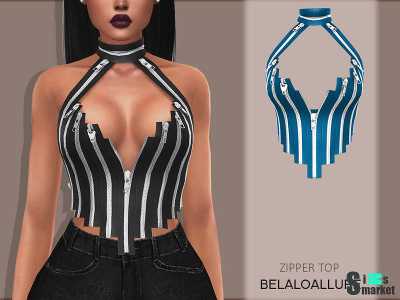 Блузка Zipper от belloallure для Симс 4. Скачать мод