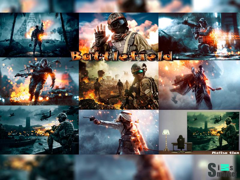 Большие картины "Battlefield" by Melisa_tian для Симс 4. Скачать мод