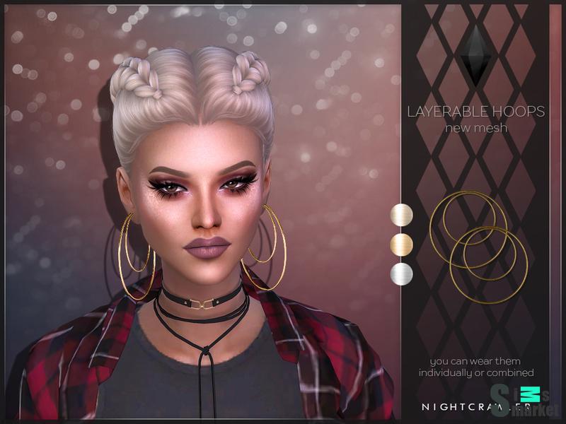 Большое круглые серьги by Nightcrawler Sims для Симс 4. Скачать мод