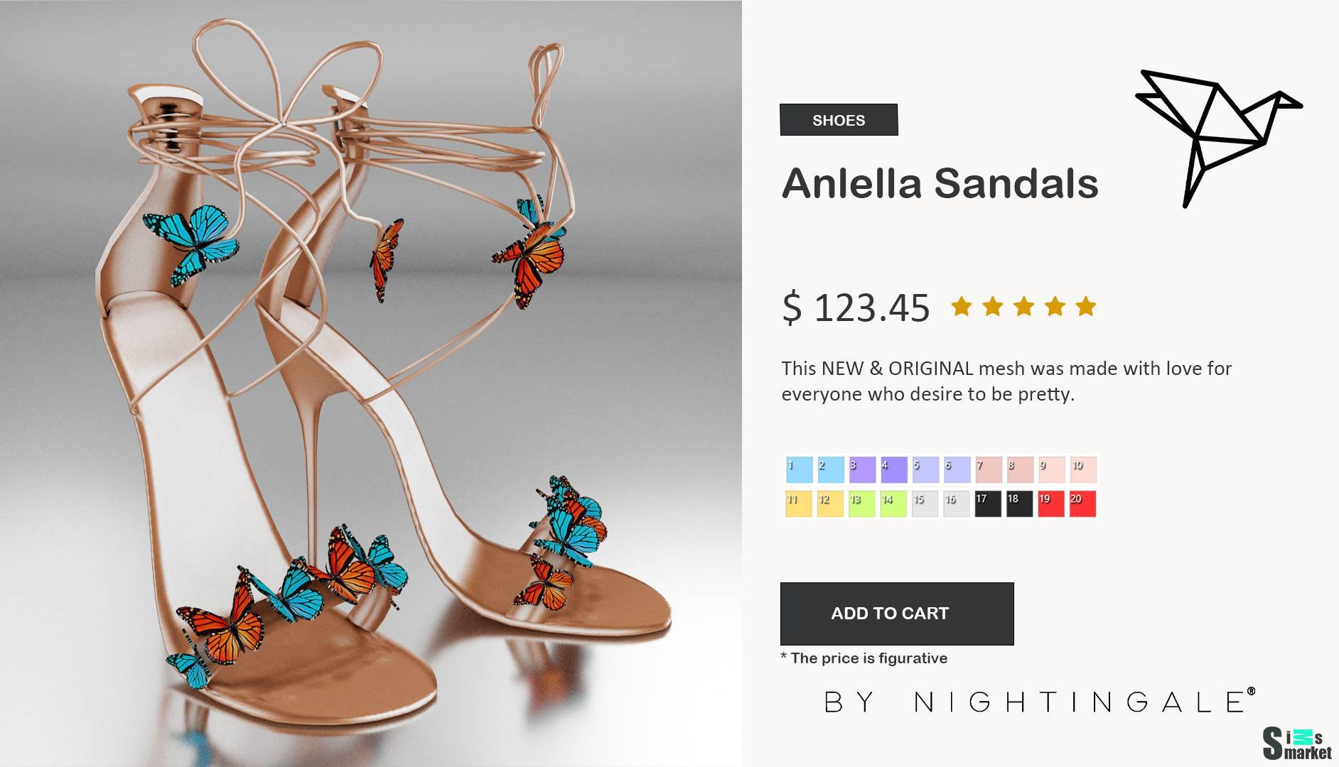 Босоножки "Anlella Sandals" для Симс 4 для Симс 4. Скачать мод