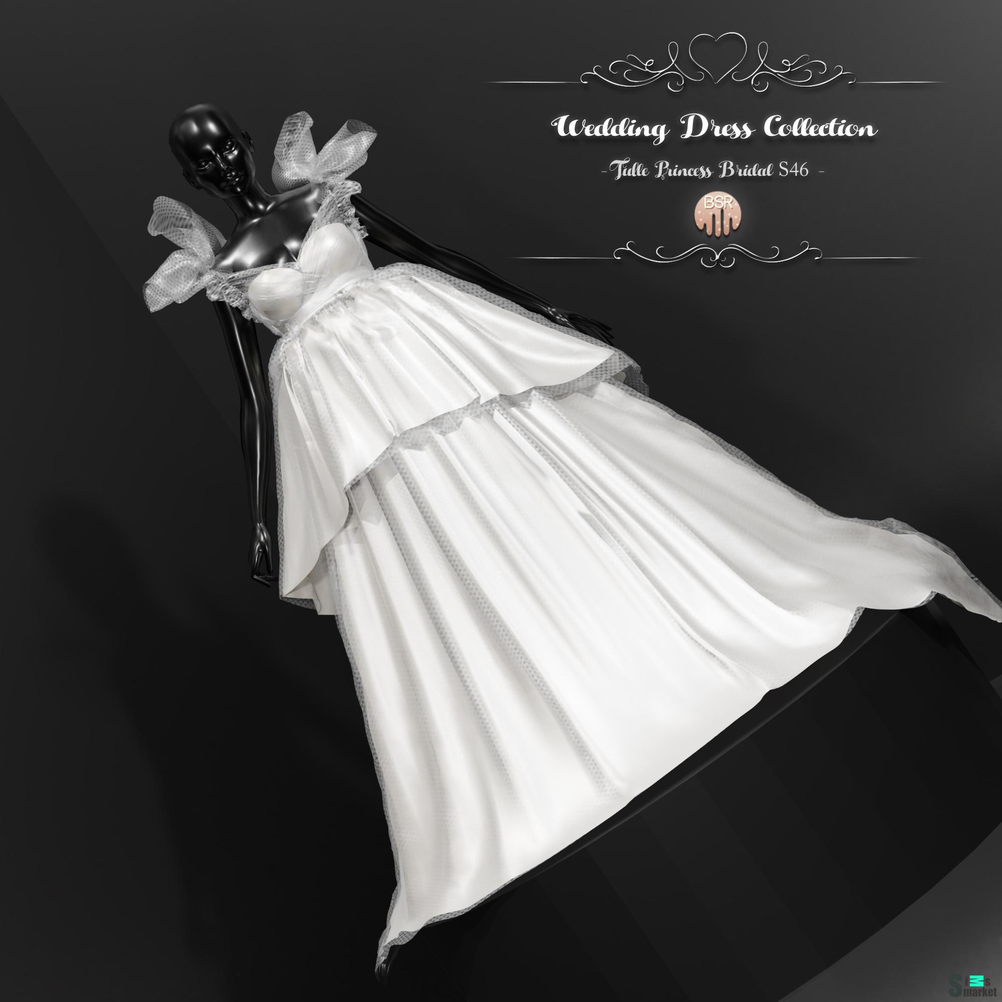 {busra-tr} -ANGELS - WEDDING DRESS COLLECTION- Tulle Princess Bridal S46 +HQ  для Симс 4. Скачать мод