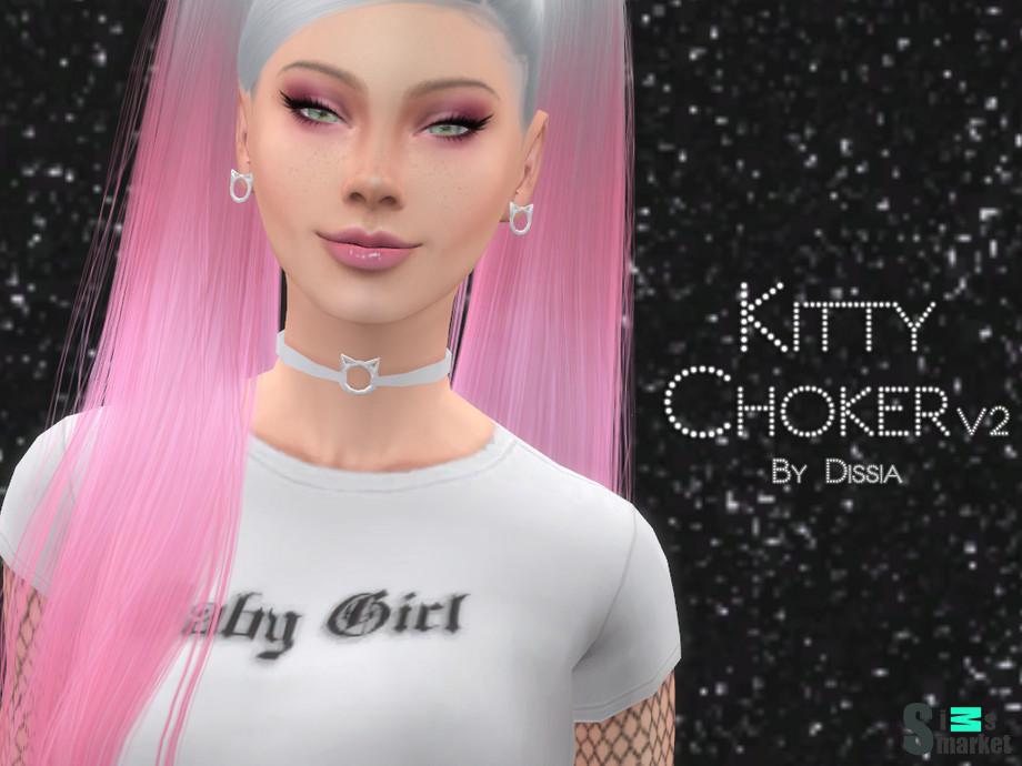 Чокер Kitty by Dissia  для Симс 4. Скачать мод