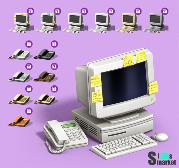 Computer + landline phone для Симс 4. Скачать мод
