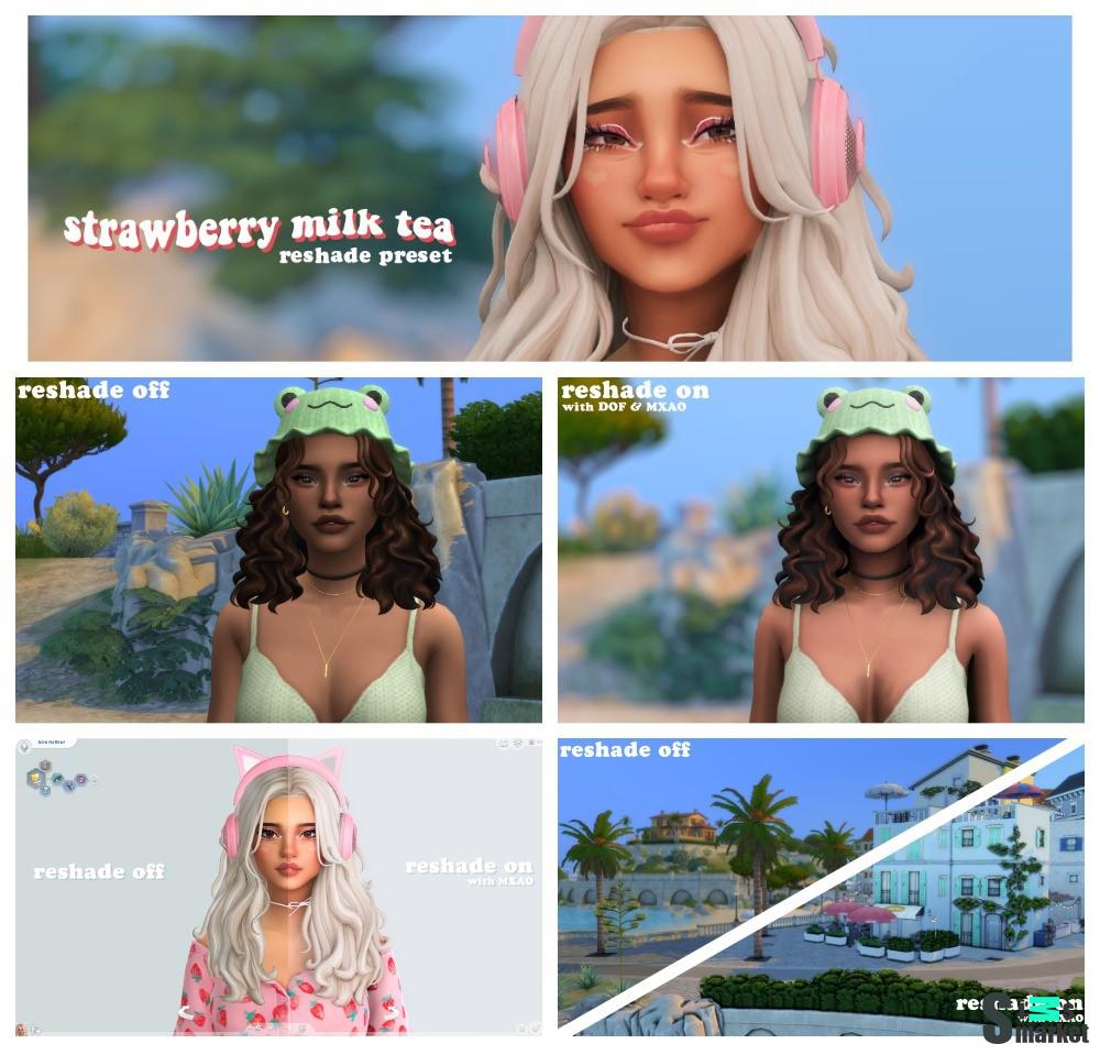 Цвето корекция "Strawberry Milk Tea Sims 4 Reshade Preset – Malixa" для Симс 4 для Симс 4. Скачать мод