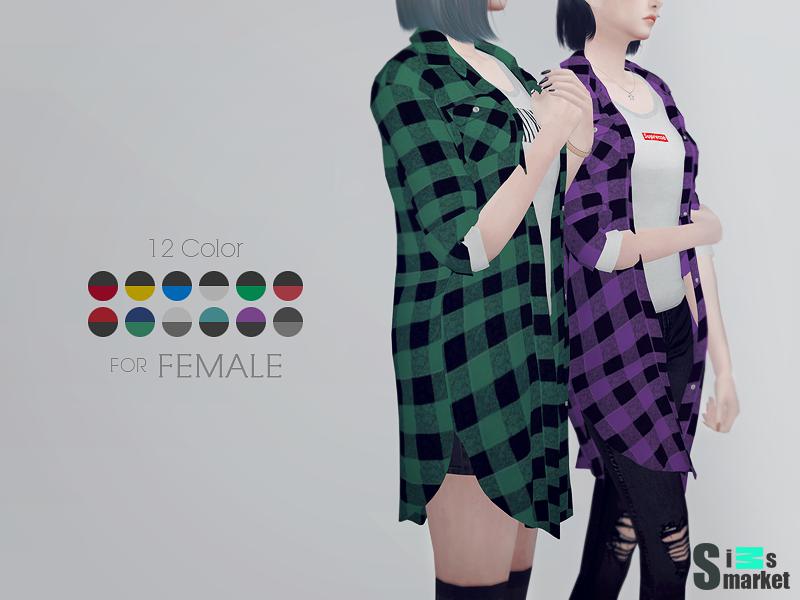 Длинная рубашка от ooobsooo(KK's) для Симс 4. Скачать мод