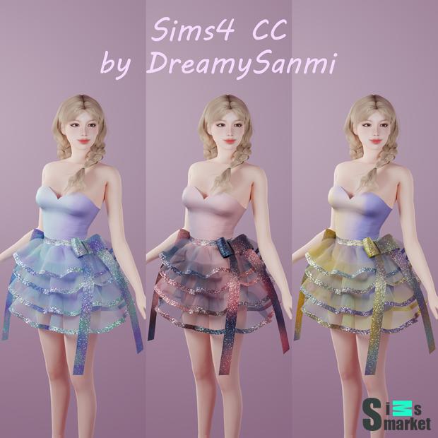 [DREAMYSANMI]N10_Sequin Ruffle Dress для Симс 4. Скачать мод