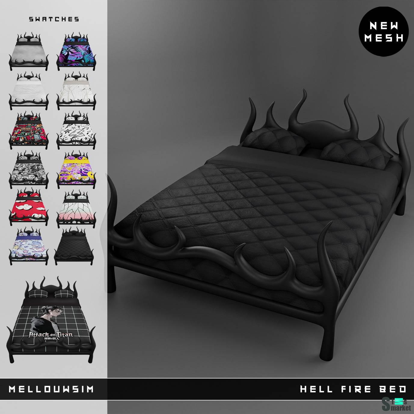 Двуспальная кровать "Hell Fire Bed" для Симс 4 для Симс 4. Скачать мод