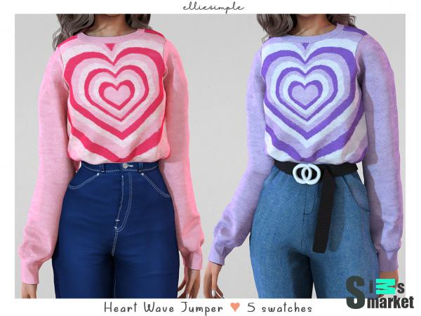 Джемпер heart wave by elliesimple для Симс 4. Скачать мод