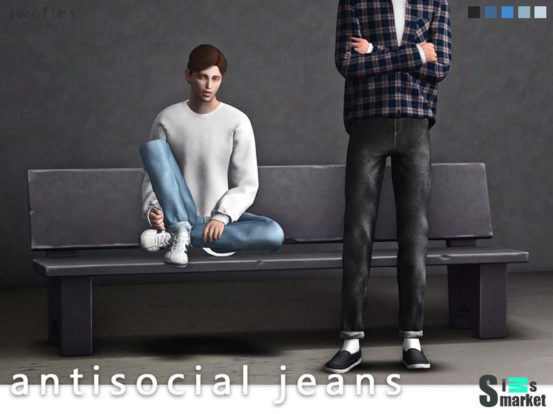 Джинсы "Antisocial" by jwofles-sims для Симс 4. Скачать мод