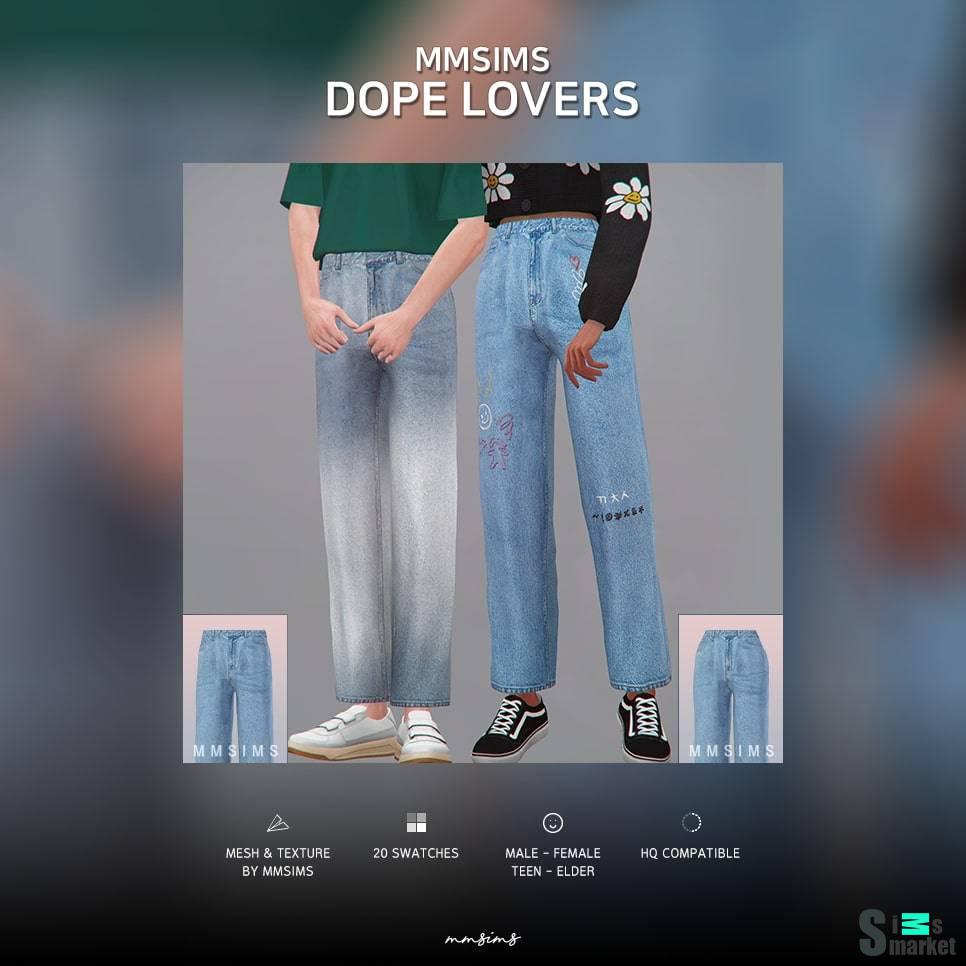 Джинсы "Dope Lovers Jeans"  для Симс 4. Скачать мод