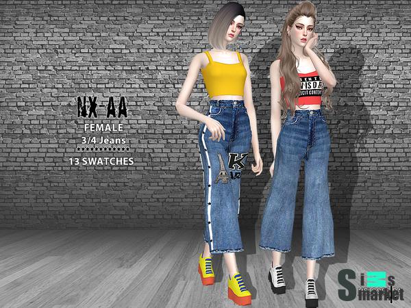 Джинсы NXAA - 3/4 Jeans от Helsoseira для Симс 4. Скачать мод