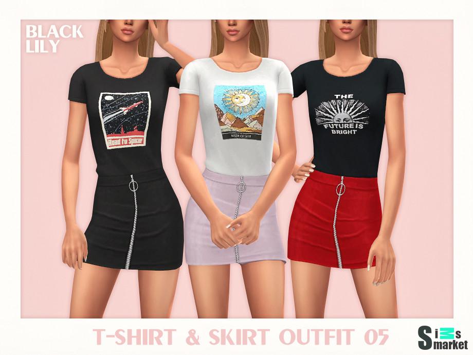 Футболка и юбка 05 by Black Lily для Симс 4. Скачать мод