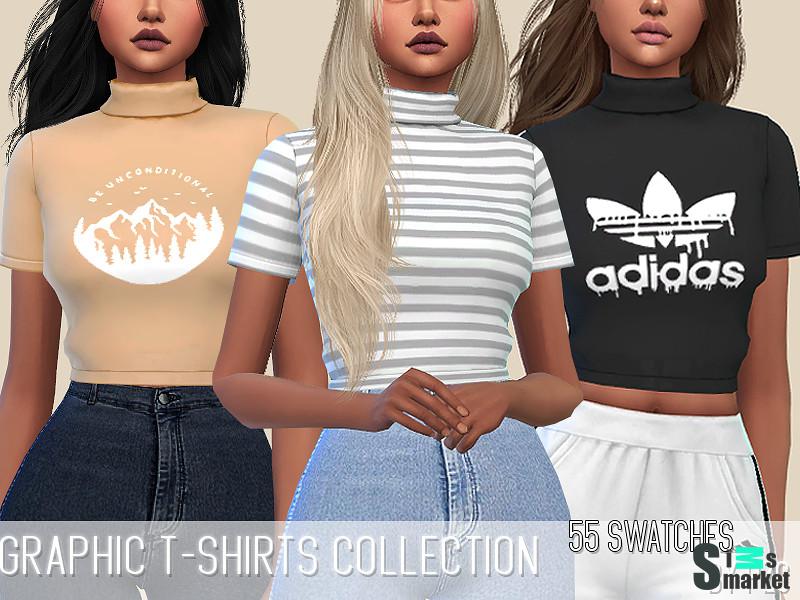 Футболка с рисунками by Pinkzombiecupcakes для Симс 4. Скачать мод