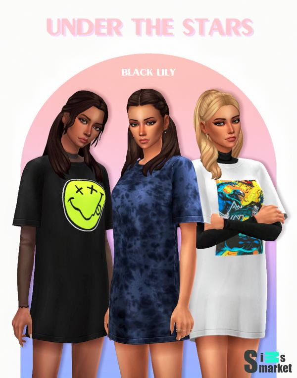 Футболка "Under the stars" by black lily для Симс 4. Скачать мод