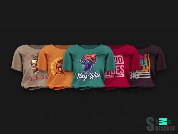 Футболки printed by 4w25  для Симс 4. Скачать мод