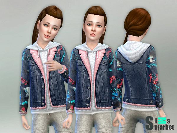 Худи от lillka "Hoodie with Denim Jacket" для Симс 4. Скачать мод