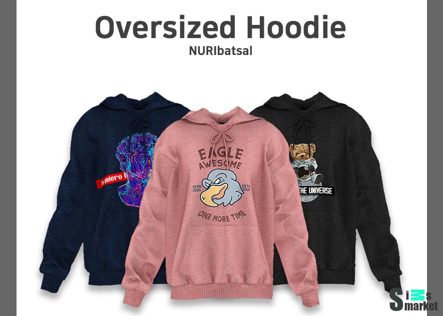 Худи oversized by [nuri] для Симс 4. Скачать мод