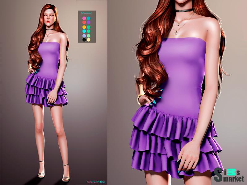 Яркое вечернее платье by Melisa_tian для Симс 4. Скачать мод