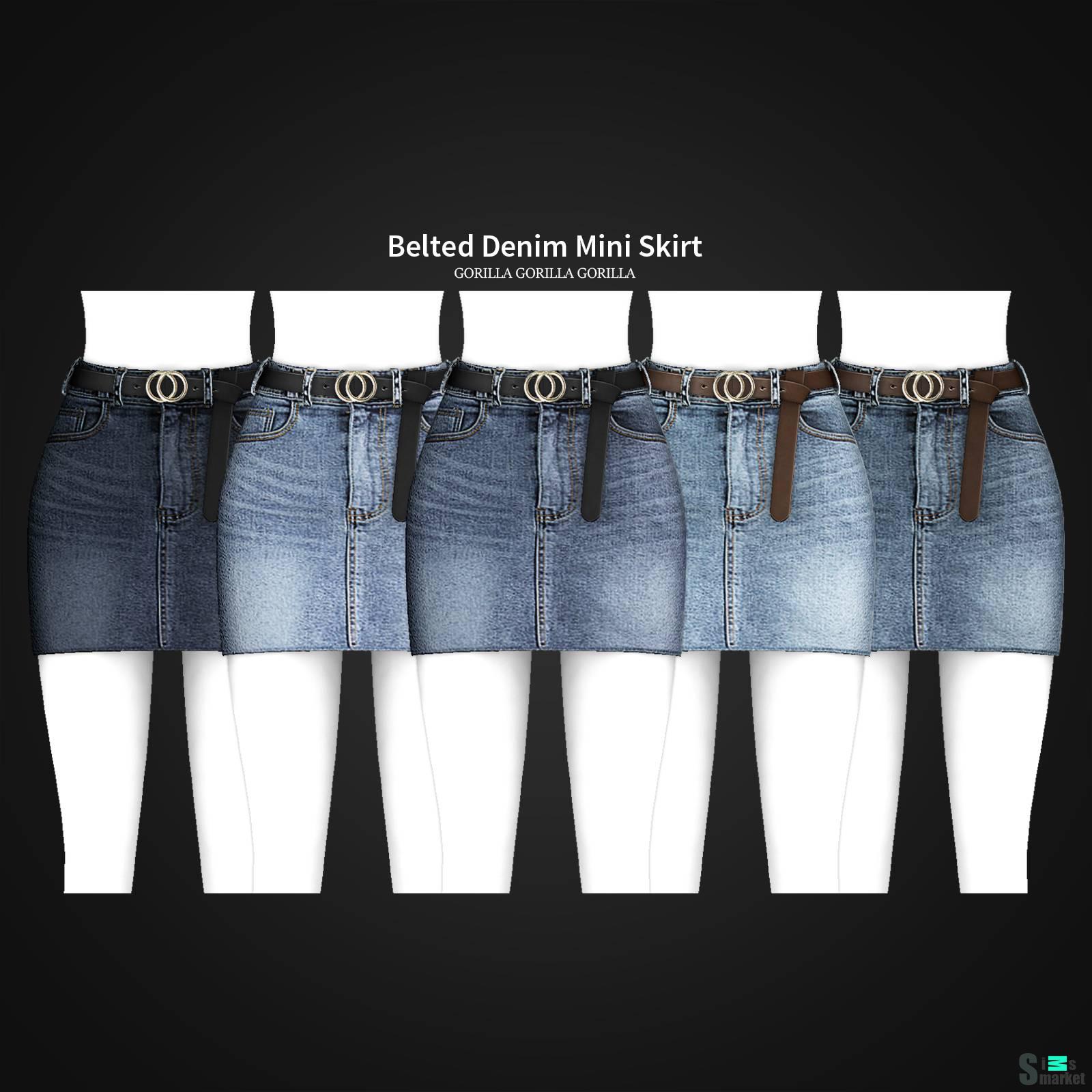 Юбка "Belted Denim Mini Skirt" для Симс 4 для Симс 4. Скачать мод