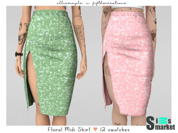 Юбка floral midi by elliesimple для Симс 4. Скачать мод