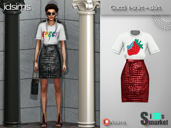 Юбка и футболка by idsims для Симс 4. Скачать мод