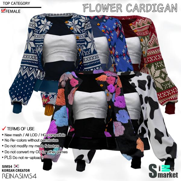 Кардиган flower by reina sims4 для Симс 4. Скачать мод